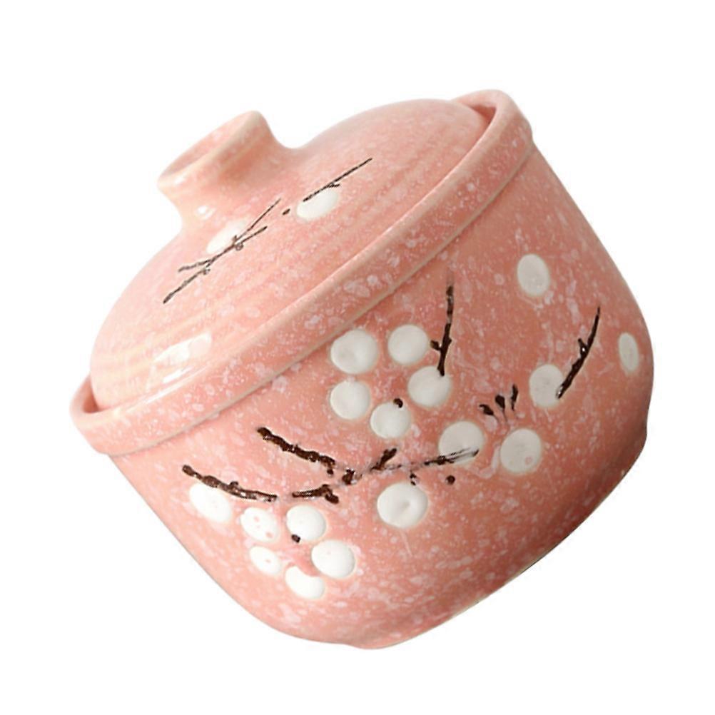 Pink Ceramic Soup Bowls with Lid Kitchen Tableware for Stewing and Serving 1Pc