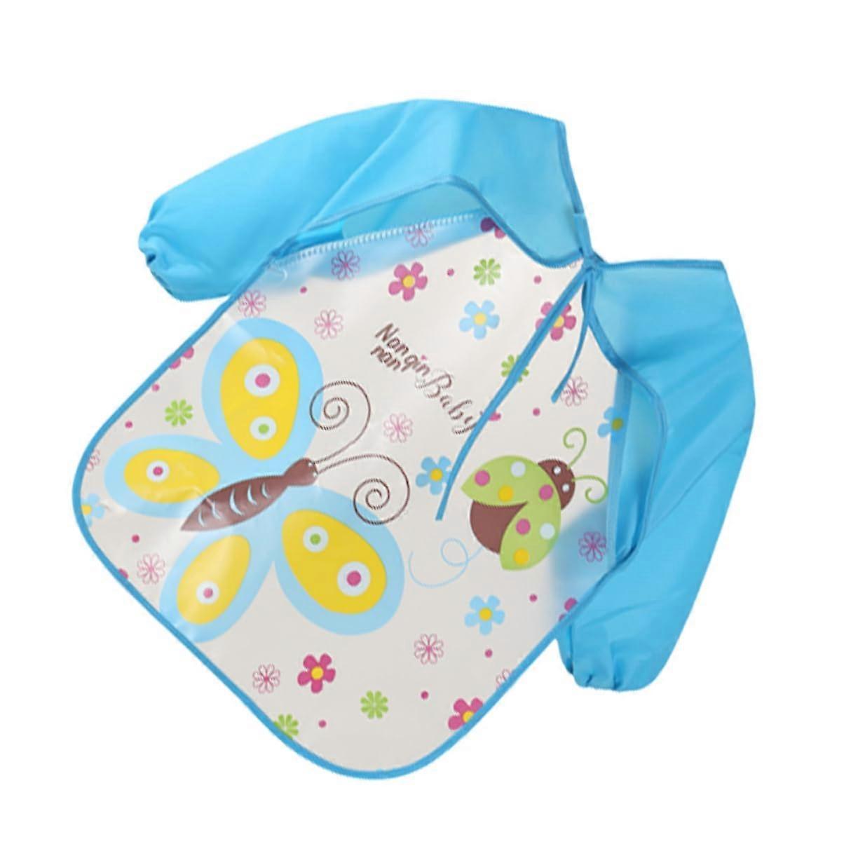 Eva Children's Smock with Sleeves EVA Plastic Aprons with Blue Pattern Washable and Aprons for Children Ideal for Painting and Crafts, blue