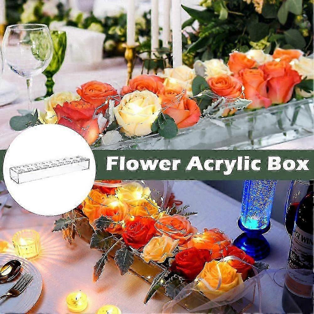Clear Acrylic Flower Vase Rectangular Floral Centerpiece For Dining Table, Long Rectangle Acrylic Va