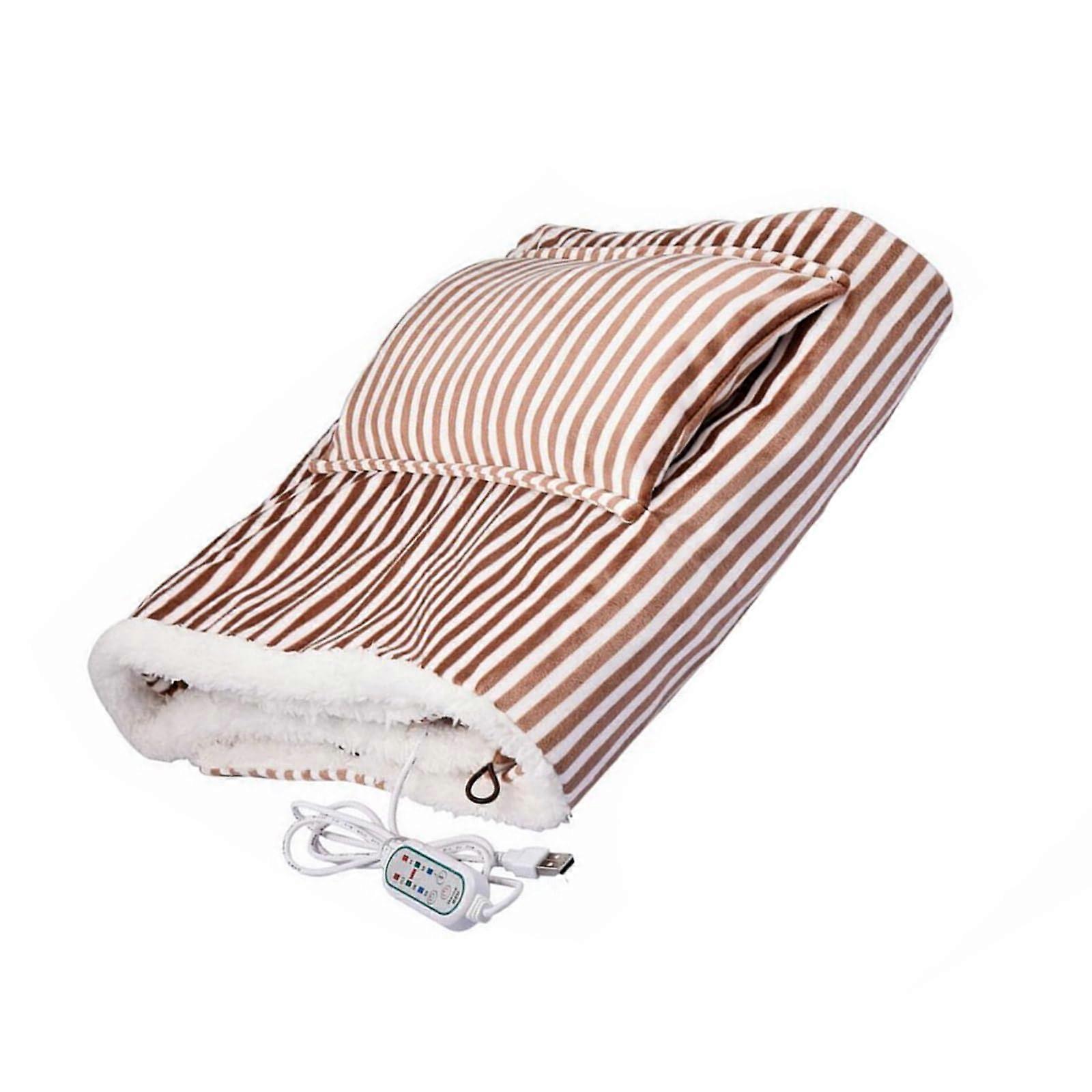 Portable USB Electric Heated 3Temperature Setting AutoOff Flannel Blanket for Home Office Travel Brown