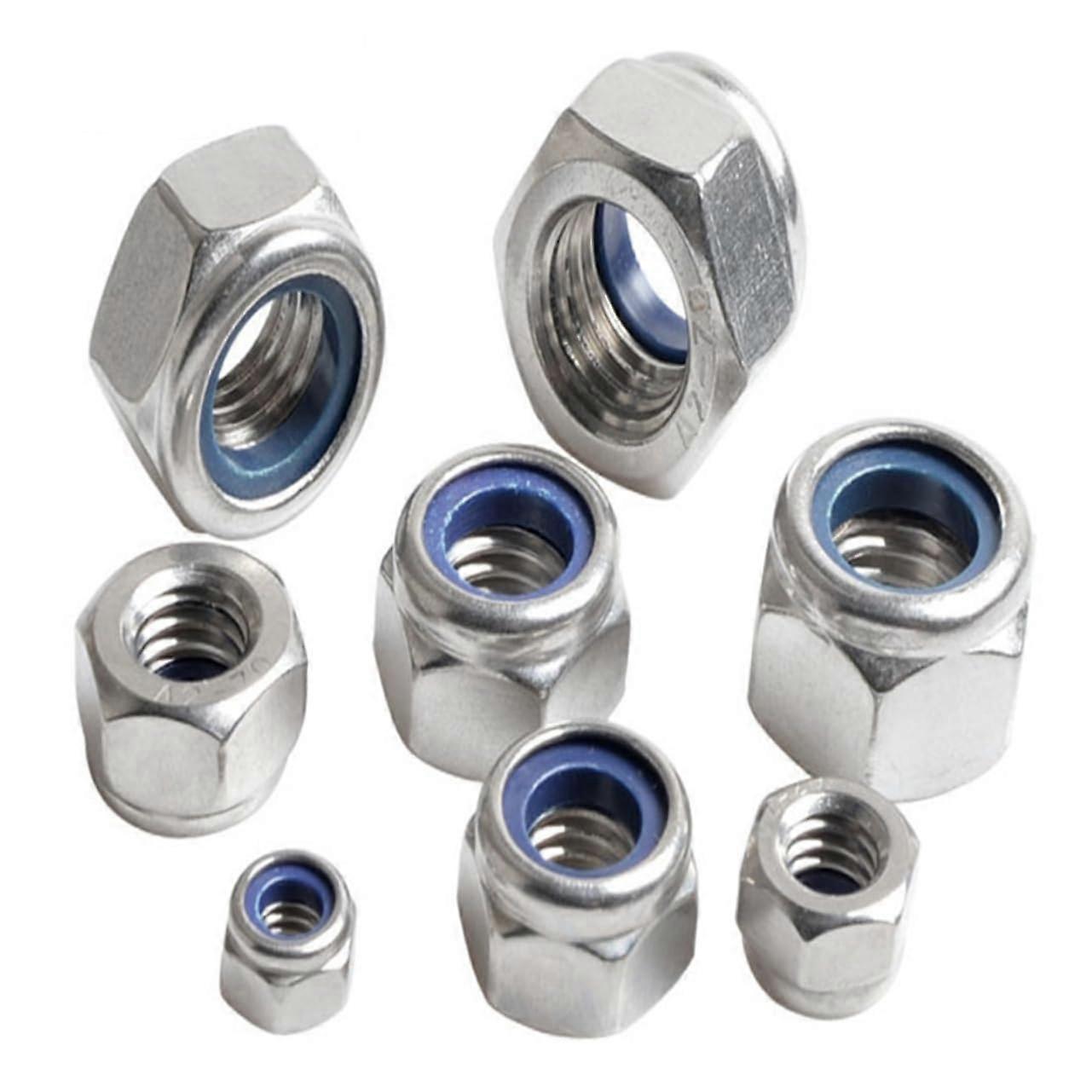 200 pieces selflocking nuts with nylon, rustresistant lock nuts suitable for damp environments, for indoor and outdoor applications.