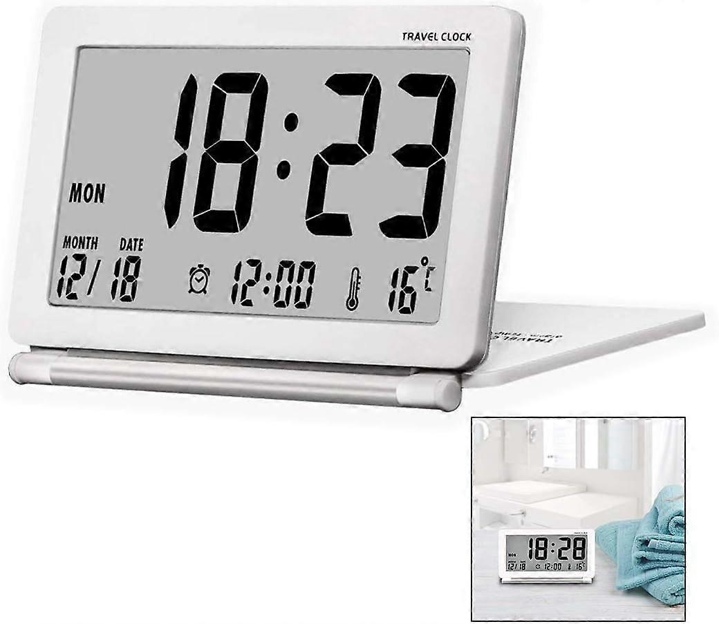 HG Small Travel Alarm Clock, Silent Digital Clock Electronic Alarm Clock Large Lcd Screen With Date Thermometer