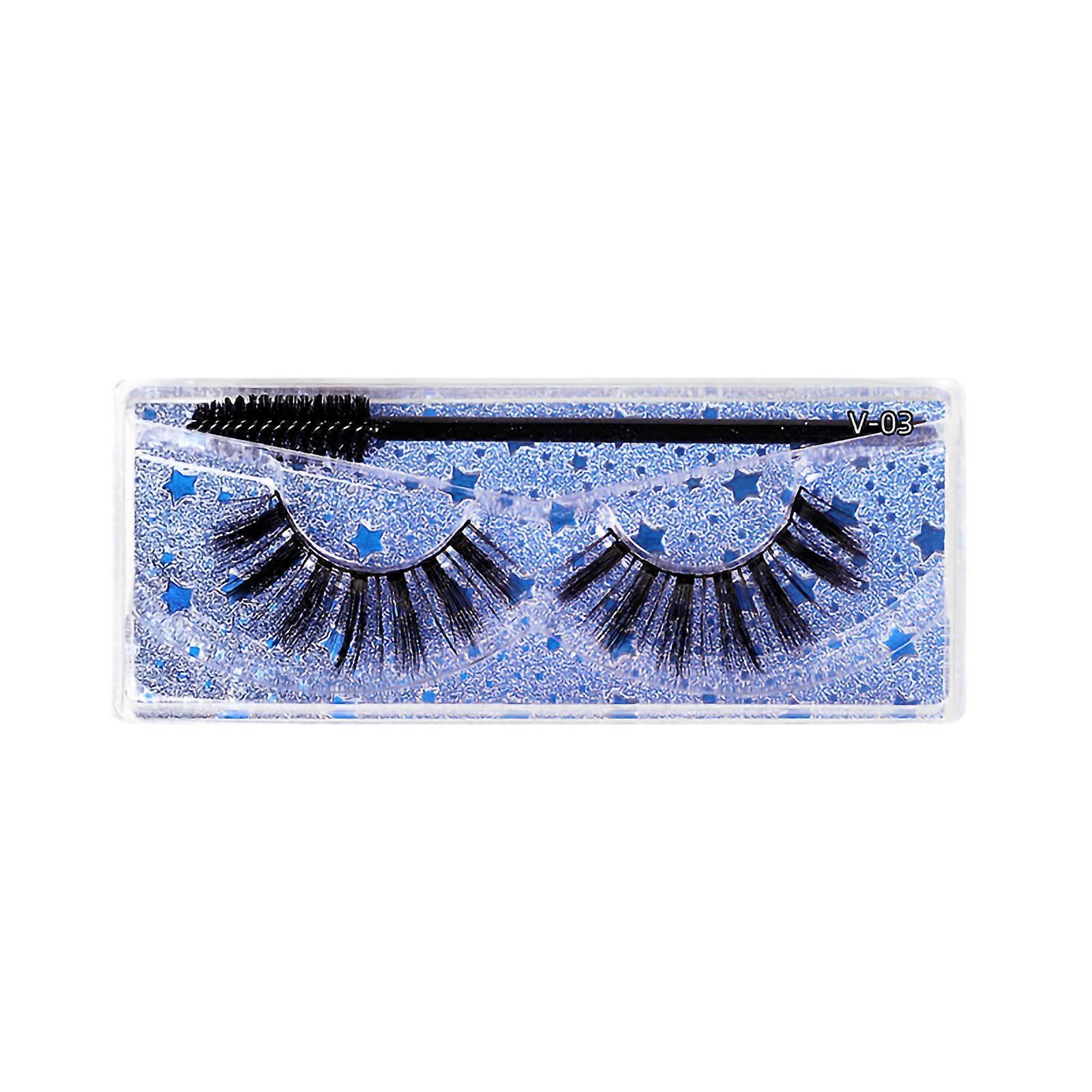 1 Pair False Eyelash Fiber 3D Comfortable Strip Lash with Eyelash Brush for Everyday Stage Party Makeup V03