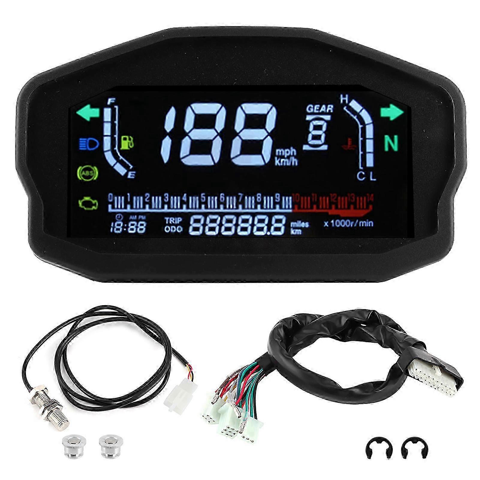 Motorcycle Speedometer Fuel Level Display LCD Instrument for 1/2/4 Cylinder Motors with LED
