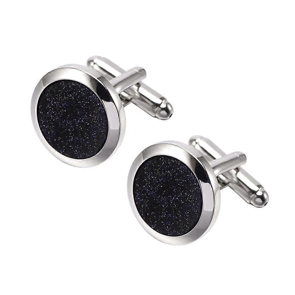 French cufflinks with starry sky design, beveled gold and black sleeve buttons, formal suit, blue sandstone cuff buckle Argento A