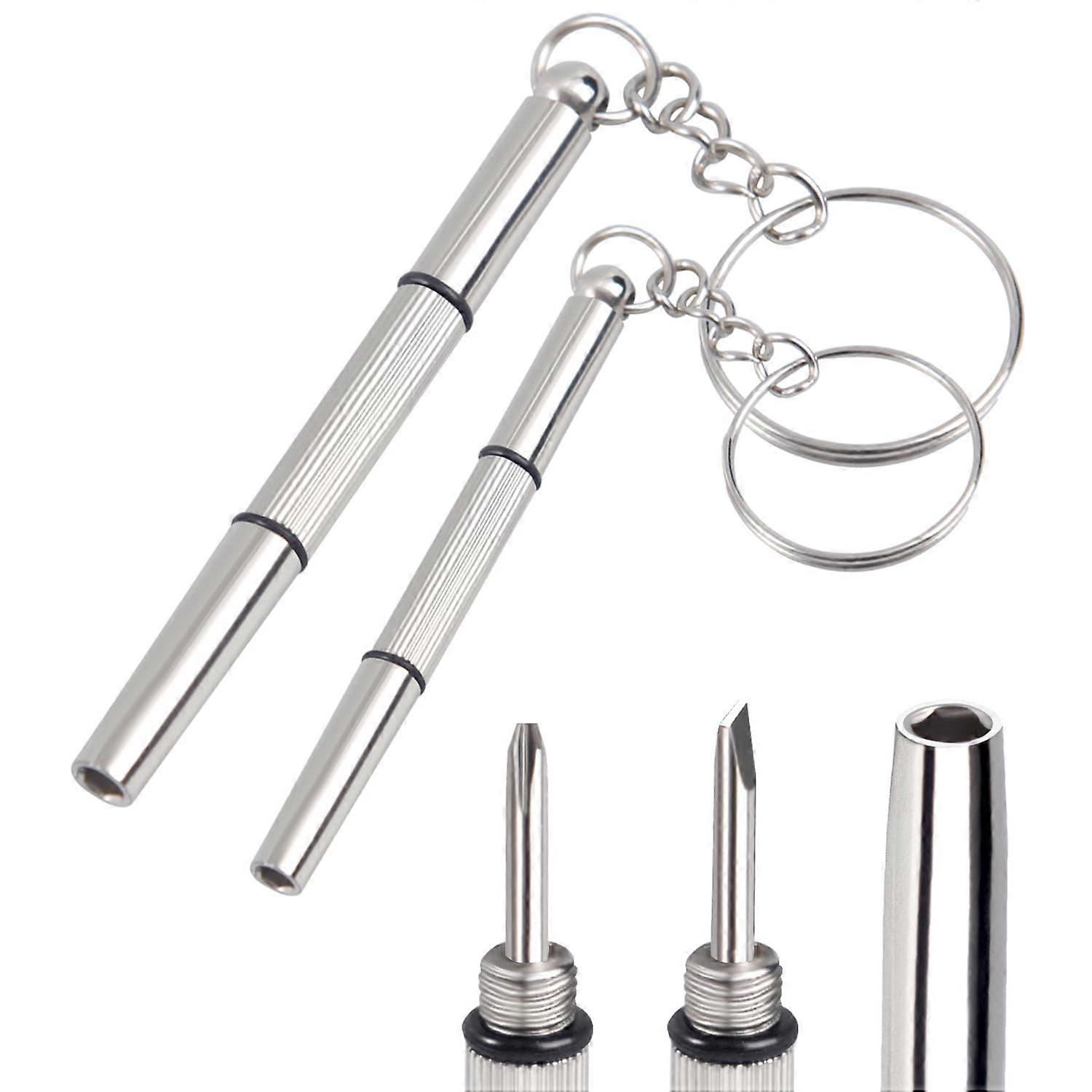 2-Piece Mini Eyeglass Screwdriver Set - 3-In-1 Multifunction Tool For Eyeglasses, Sunglasses, Watches - Includes Keychain