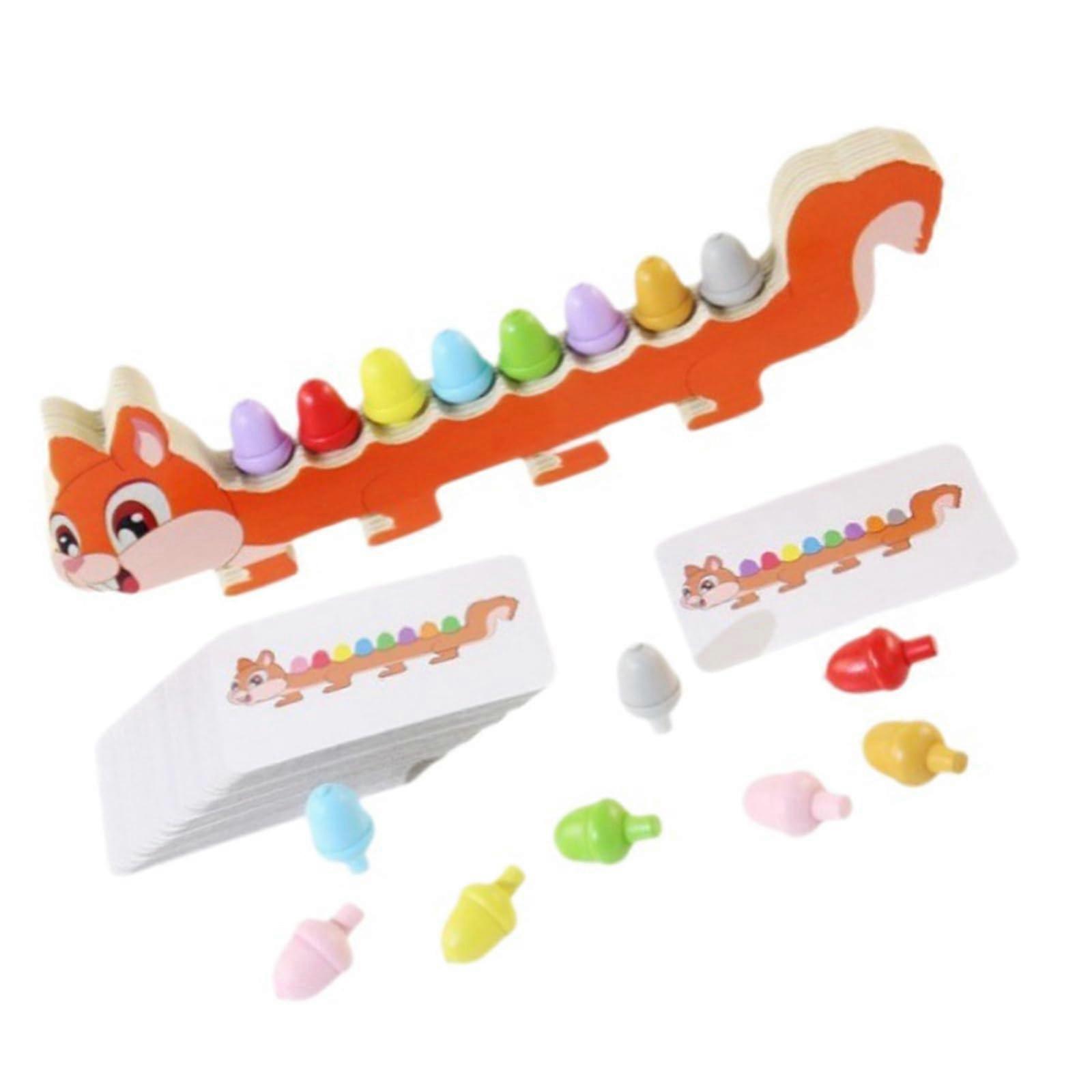 Wooden Puzzle Color Matching Board Toy for Kids with Cartoon Base and Question Cards for Toddlers Hand Coordination Multicolor