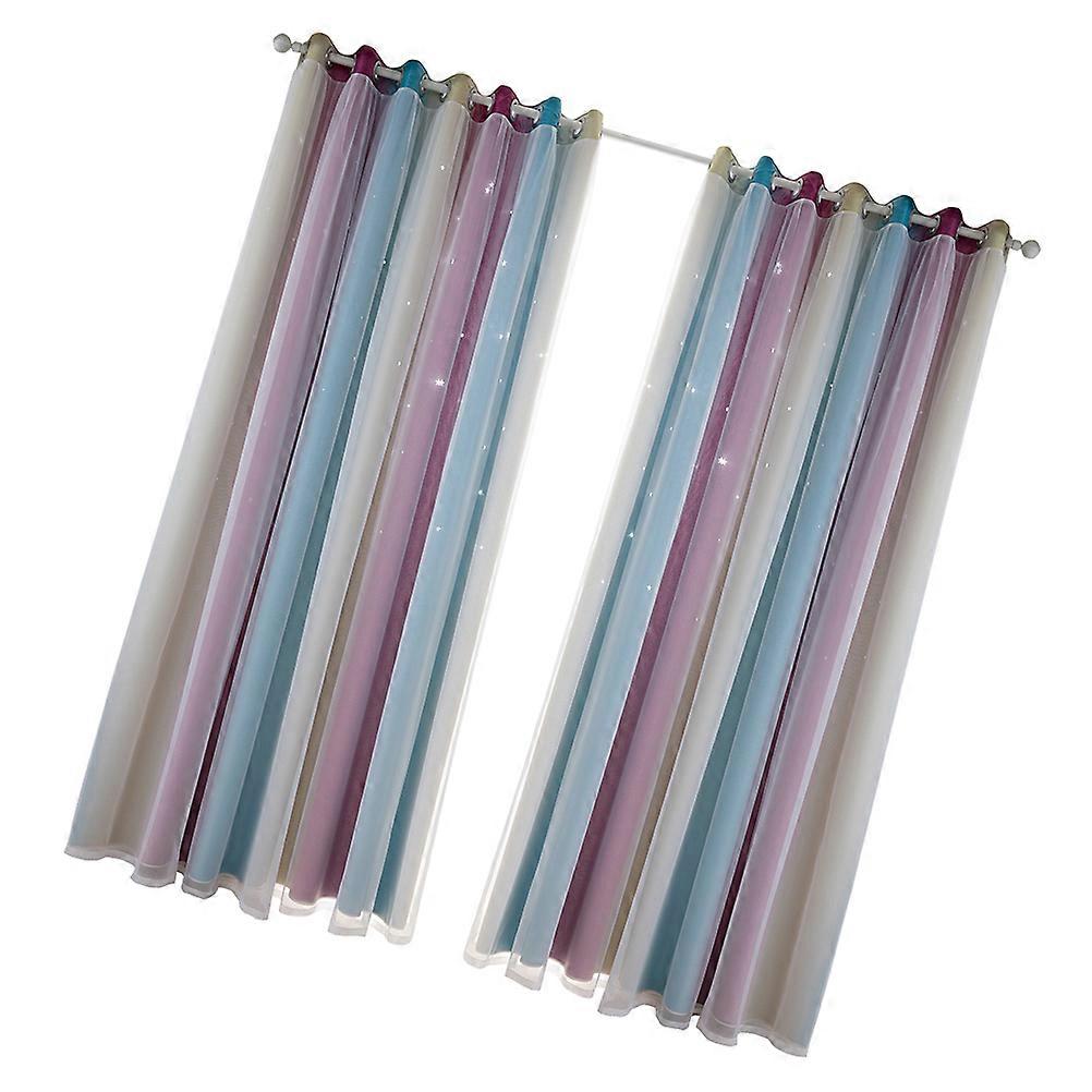 Darkening Curtains Purple Double-Layer Window Sunshade Temperature Control Elegant 130x100cm Tulle 2Pcs