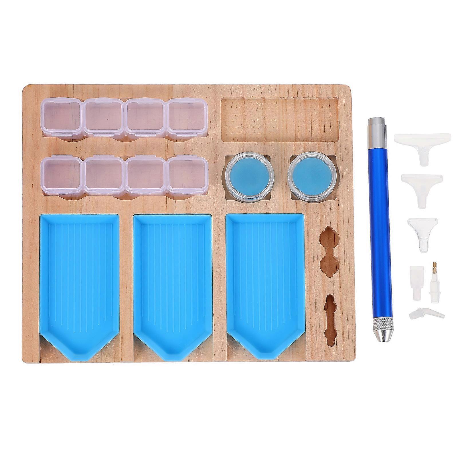 Bead Tray Organizer 1 Set Blue Wooden Rectangular Grid Storage For DIY Craft And Painting Projects For Artists And Enthusiasts