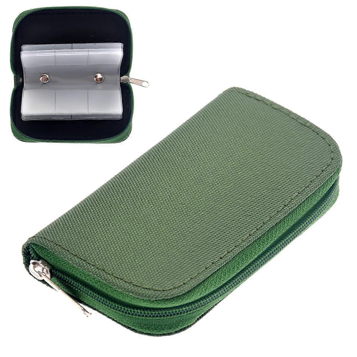 Portable Memory Card Storage Case 22 Slots Pouch Green Rectangular Zippered Closure For Travel Daily Use 1Set