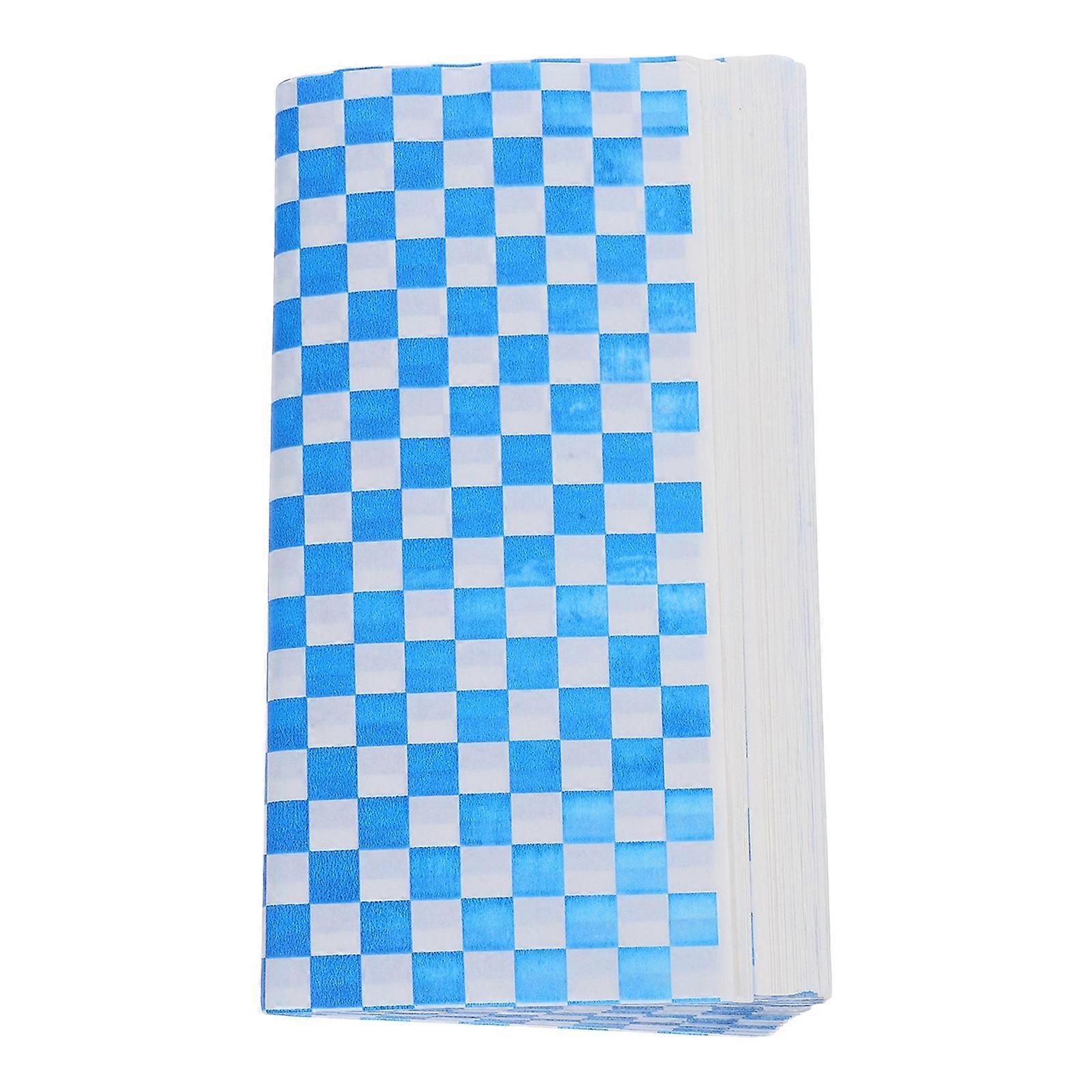 Food Wrapping Paper Plaid Pattern Baking Paper for Fried Food 100Pcs Blue