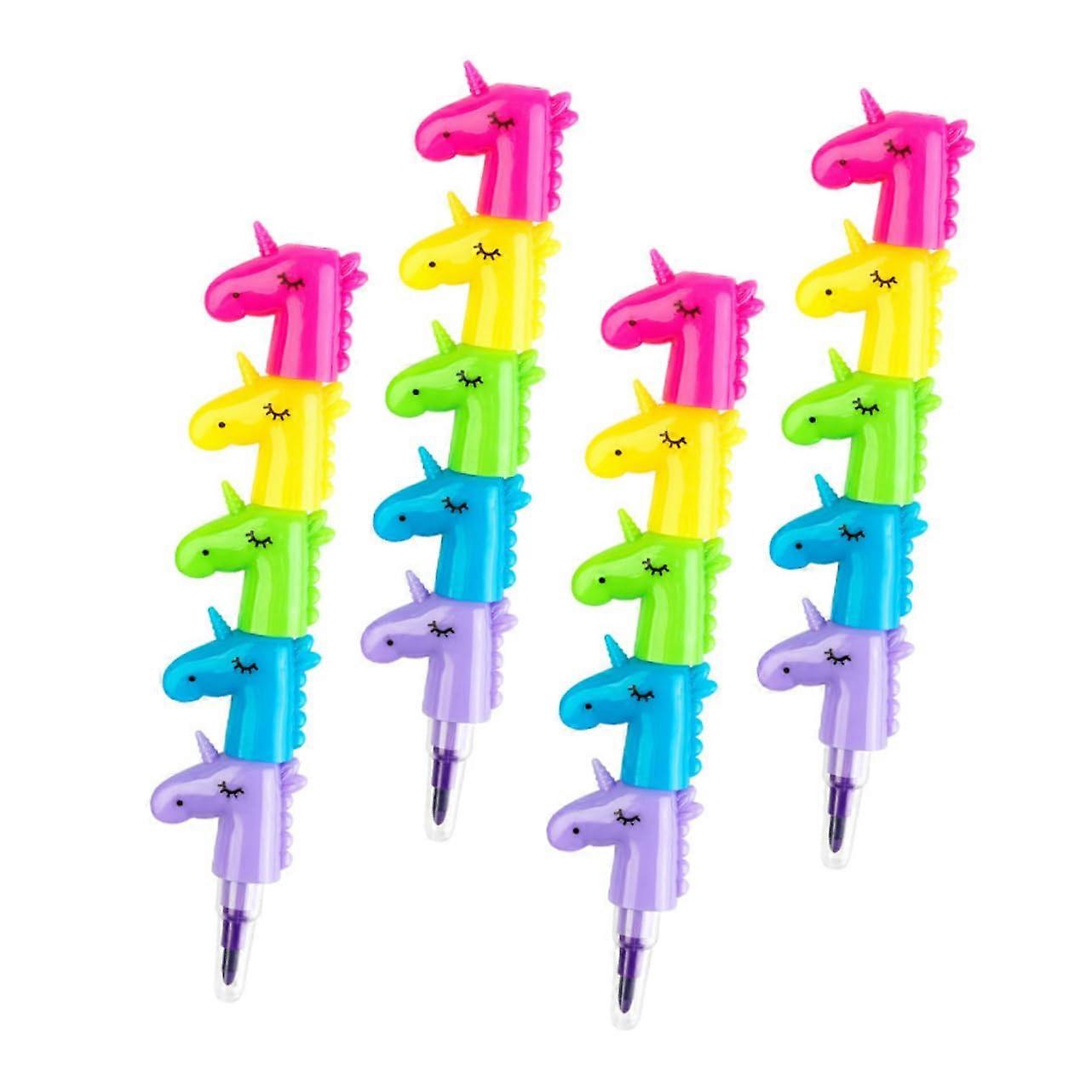 4 Pack Stackable Colorful Unicorn Crayons for Creative Drawings, Party Favors, and Social Interaction Activities