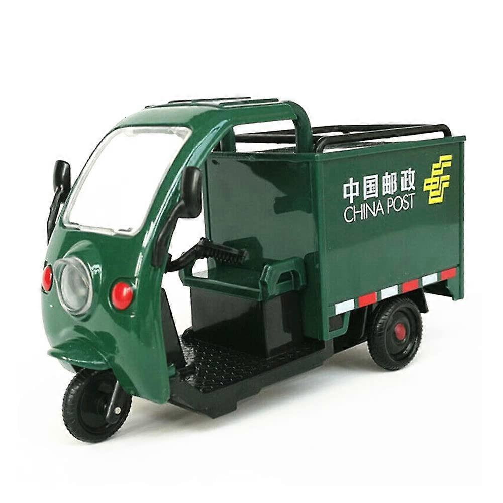 High Simulation Green Express Car Tricycle Alloy Model with Sound and Light Features for Collectors