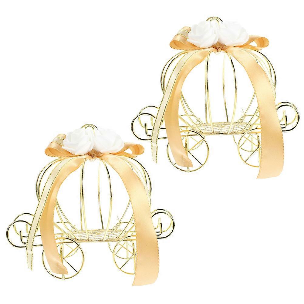 Golden Hollow Pumpkin Carriage Candy Container Metal Box for Decor Use and Gift Packaging 2 Pieces