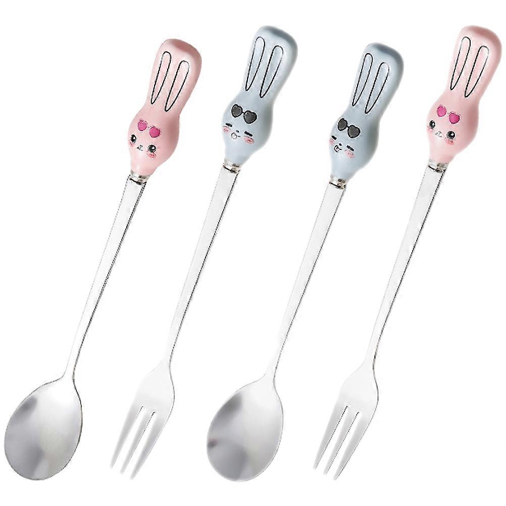 Assorted Color Kids Utensils Set Ceramic and Stainless Steel Toddler Forks Spoons for Home Use