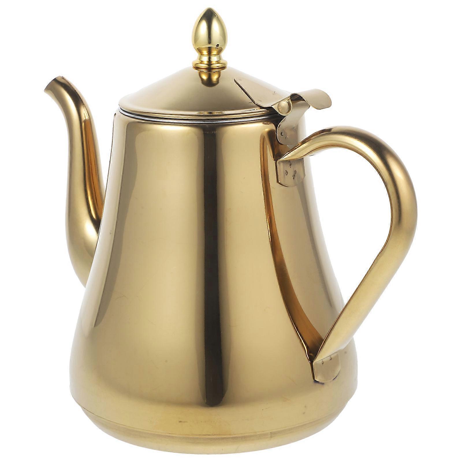 Stainless Steel Tea Pot With Removable Tea Infuser Sleek Design for Home Use Golden 8.3×7.5×5.2in Filter 1Pcs