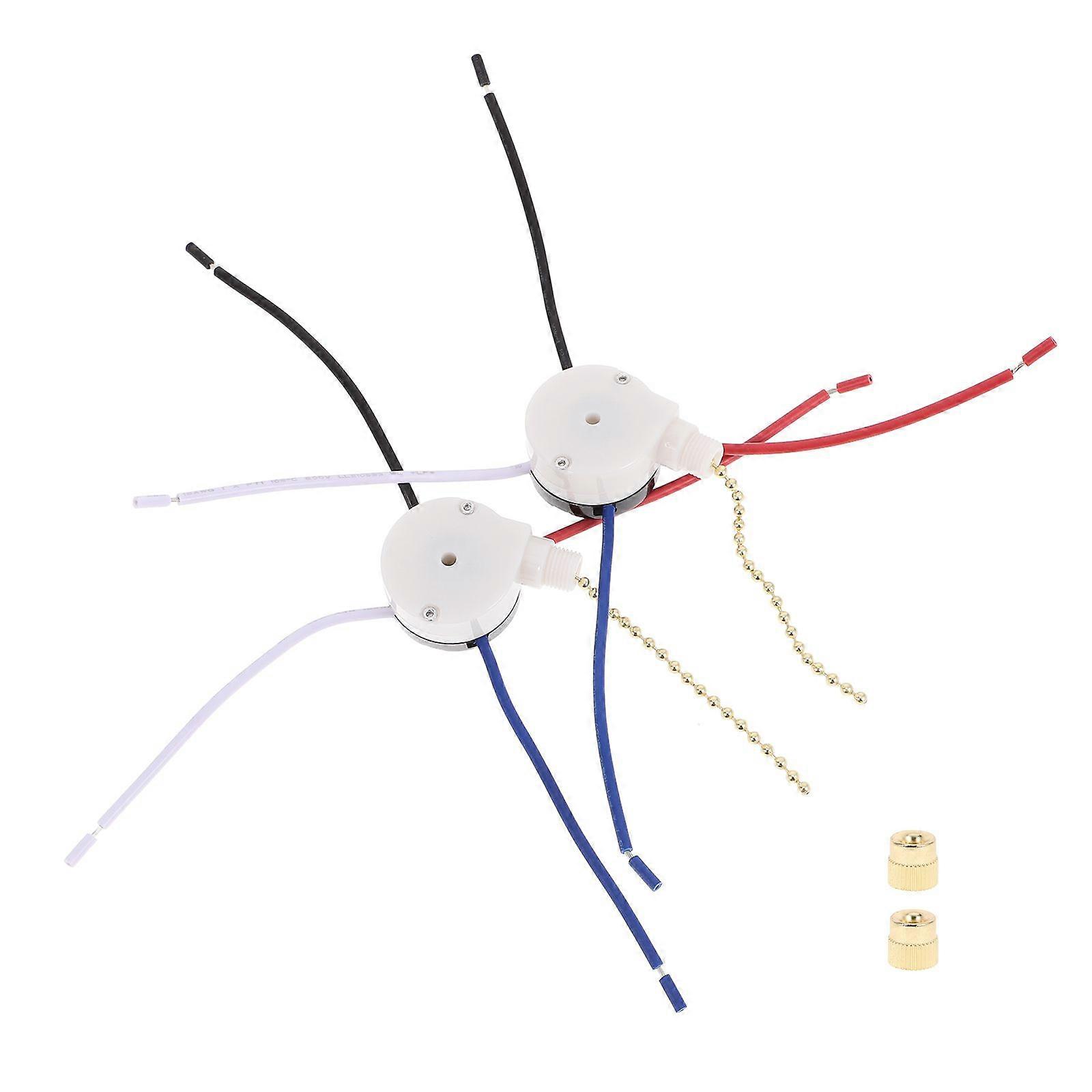 2Pcs Ceiling Fan Pull Chain Switch Kit 3-Speed 4-Wire Control Pull Switch Fan Lights Switch Replacement Part for Ceiling Fans Wall Lights Ceiling Fan 