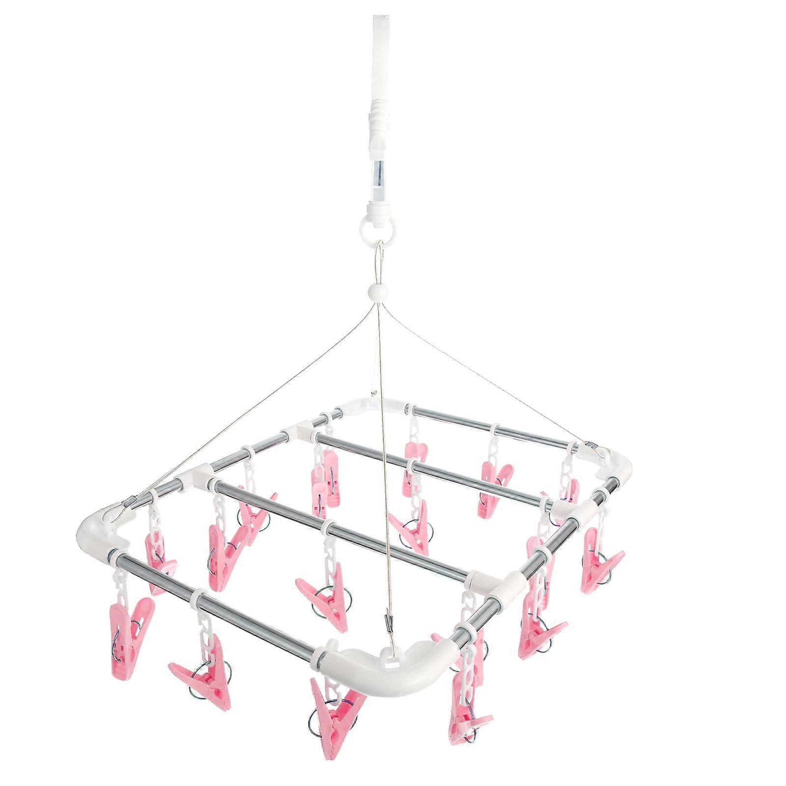 Household Laundry Hanger With 18 Clips For Indoor Use And Outdoor Use In Pink Color Foldable 1Pack