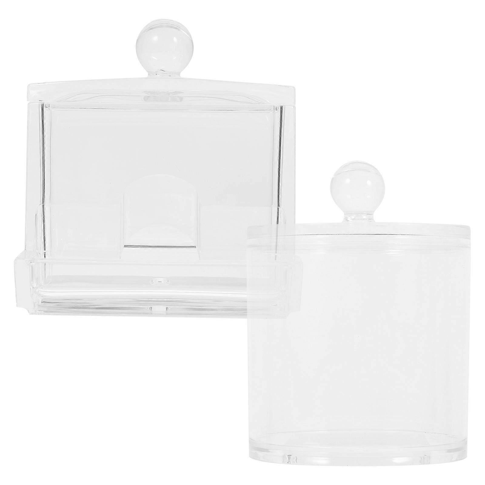 Transparent Acrylic Storage Bucket with Lid for Cotton Pads Cosmetics Tools 2 Pcs