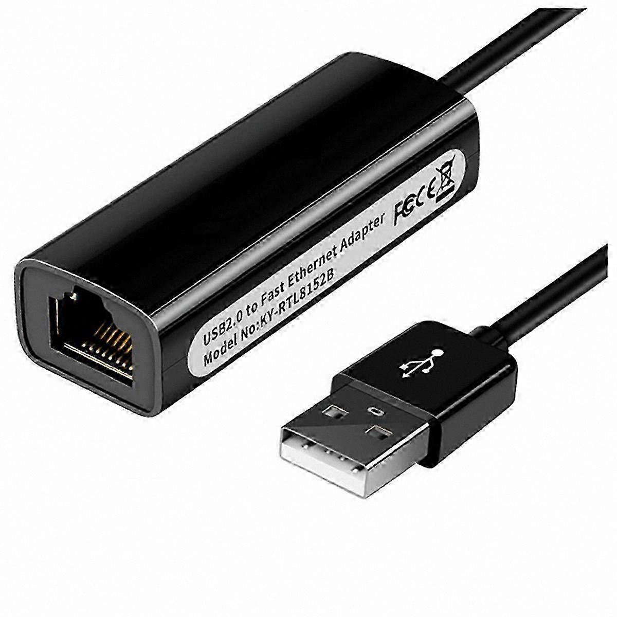 USB 2.0 to Ethernet RJ45 Adapter for Windows Computers - Compatible with Win 7, 8, 10 - Black Color