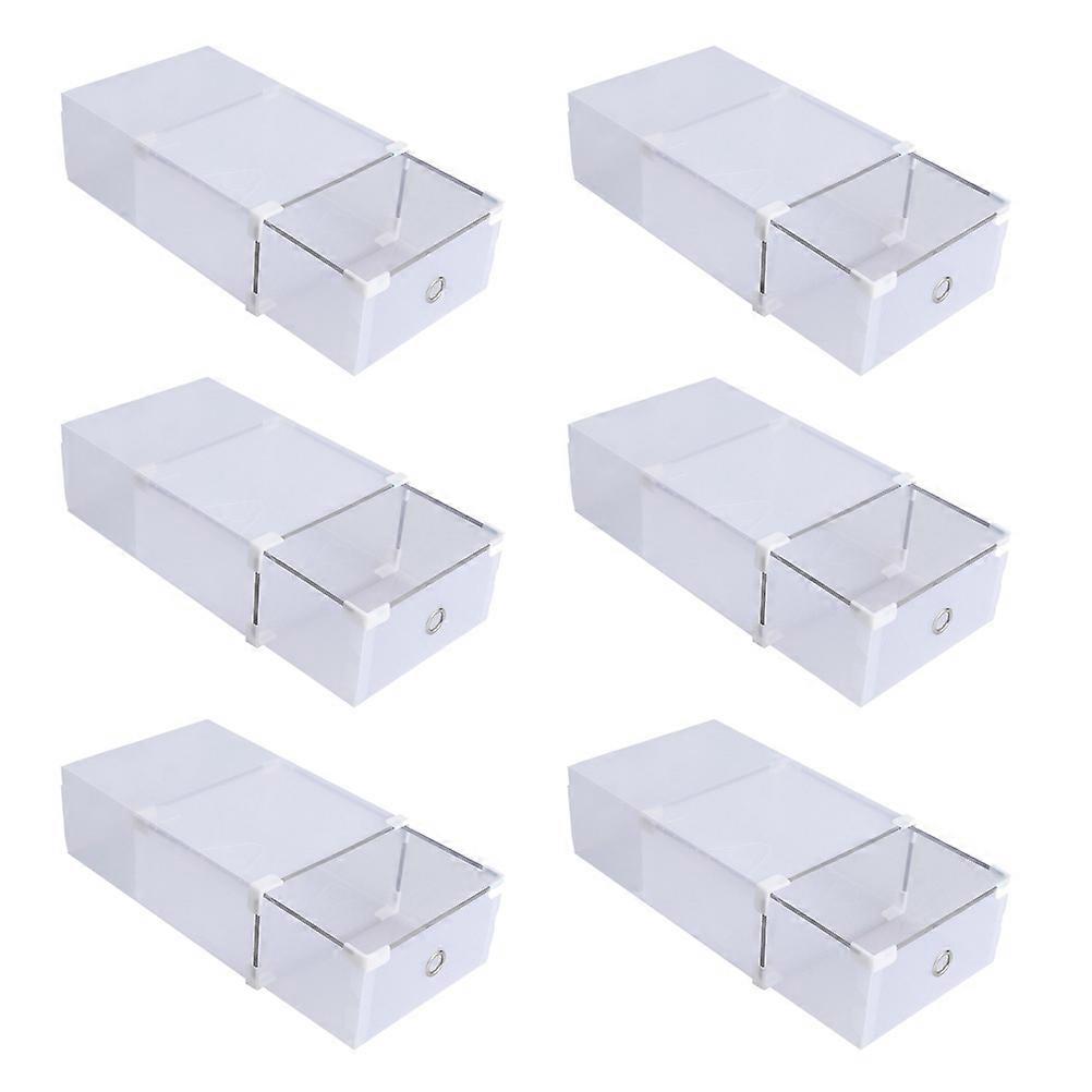 صندوق تخزين أحذية من نوع درج شفاف مصنوع من مادة PP للمساحات الصغيرة 6 قطع أبيض