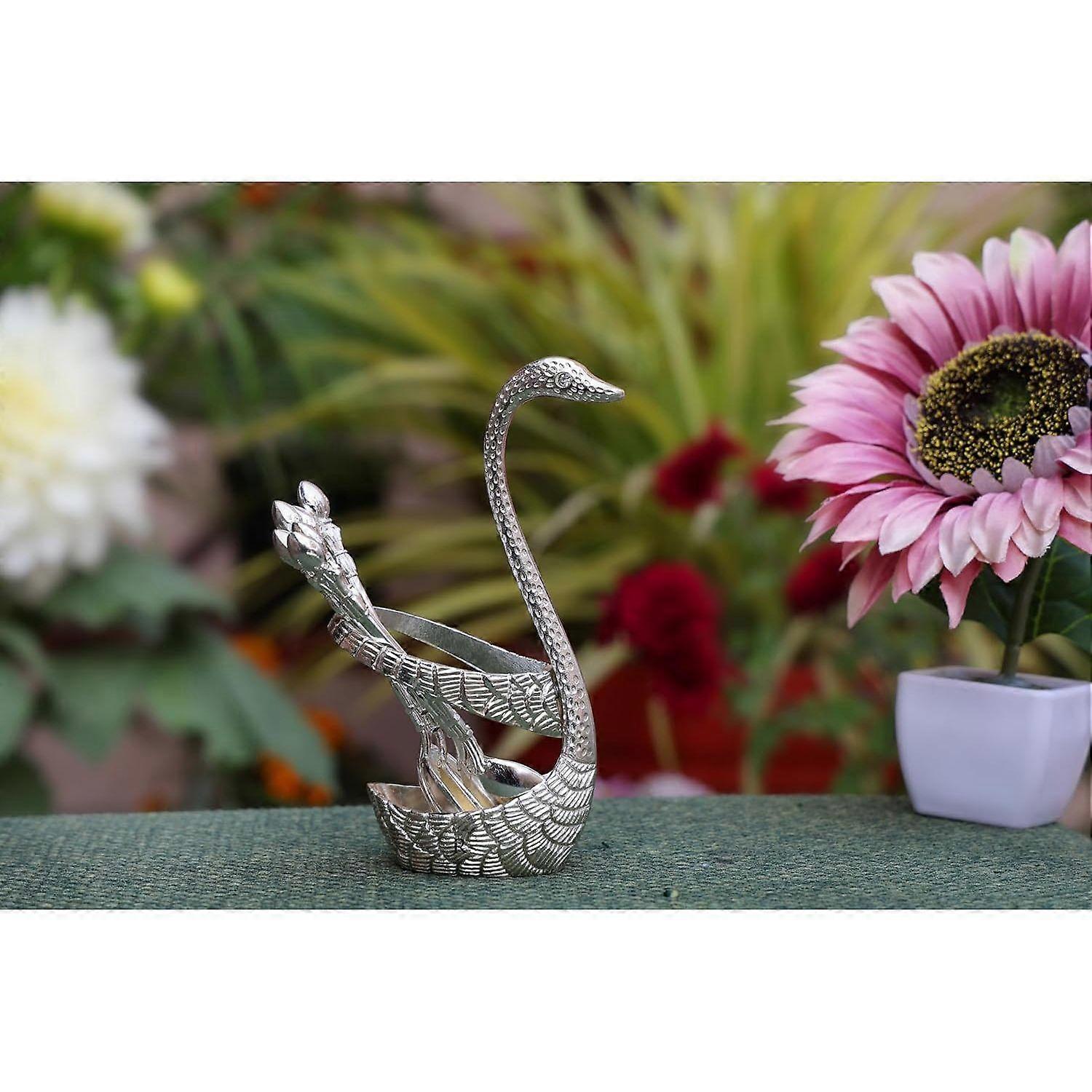 Swan Baby Spoon Set - 6 cucchiai con supporto | Argento lucido metallo fatto bella posate Showpiece Set