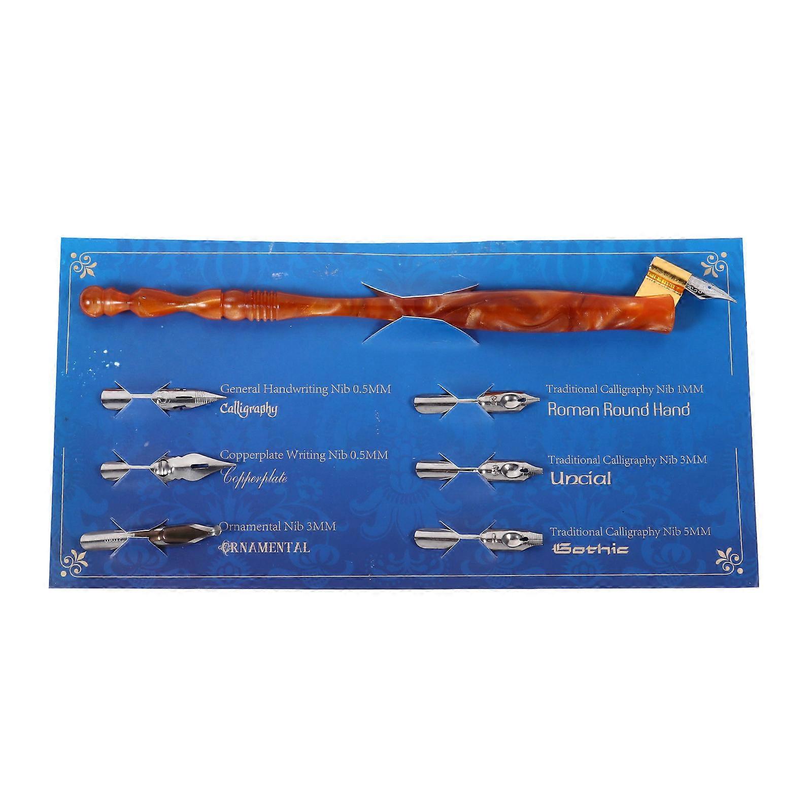 طقم قلم خطي جمالي لكتابة الهدايا لأفراد الأسرة خشب بني - 1 مجموعة