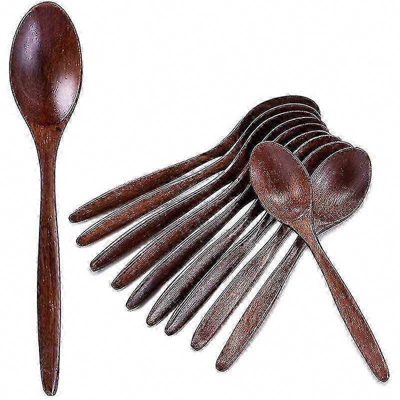 10 PCS Wooden Spoons Set, Long Handle Natural Wood Soup Spoons for Eating & Mixing