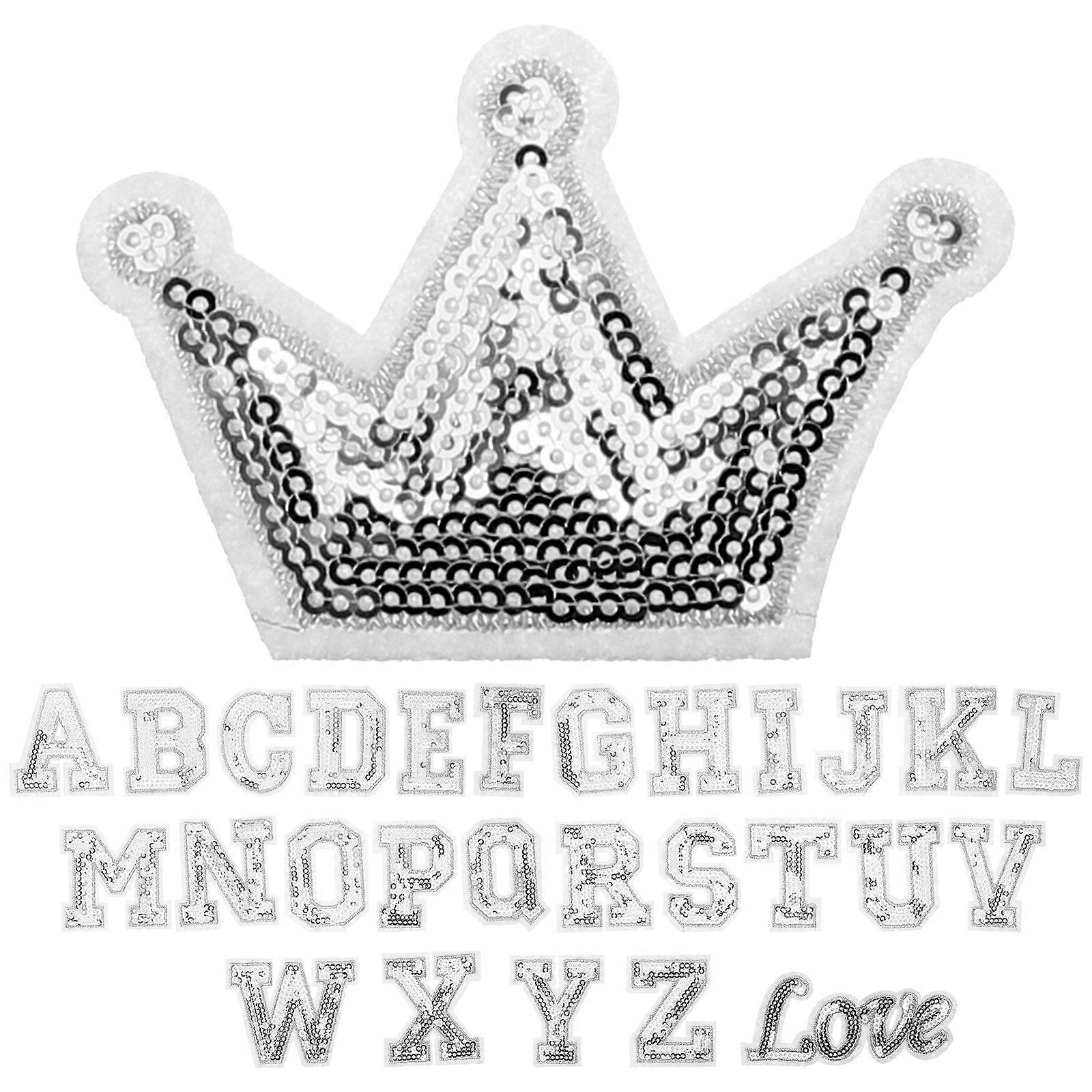 Letter Patches 28Pcs Silver Sequin on Application for Clothes Use