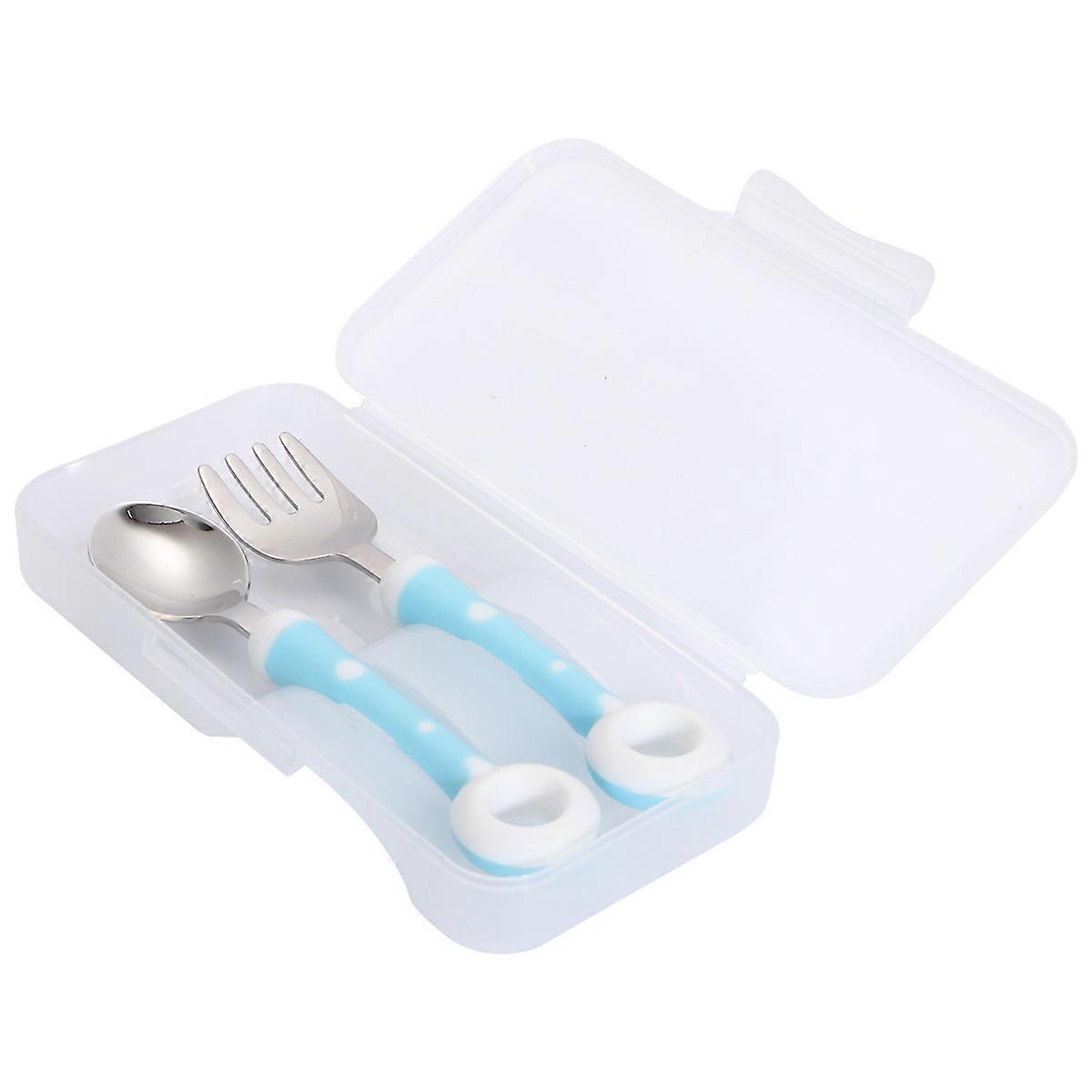 Tableware Stainless Steel Fork Spoon Set with Storage Box Cartoon Design for Kids Use 2 Pcs