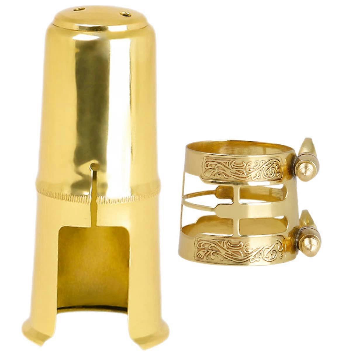 Saxophone Mouthpiece Cap Double Screw Mechanism for Alto Tenor Sax 8.4x3.7x3.7cm Golden