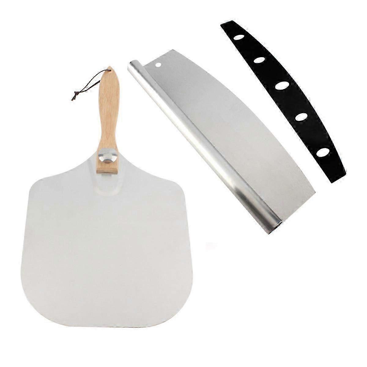Pizza Peel Set with Aluminum Paddle & Tilting Pizza Slicer - Metal Shovel with Foldable Wooden Handle & Stainless Steel Blade
