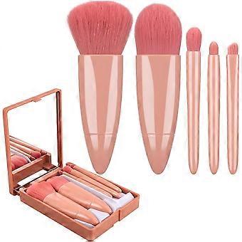 5-Piece Travel Brush Set - Mirror Case Kit (Pink)