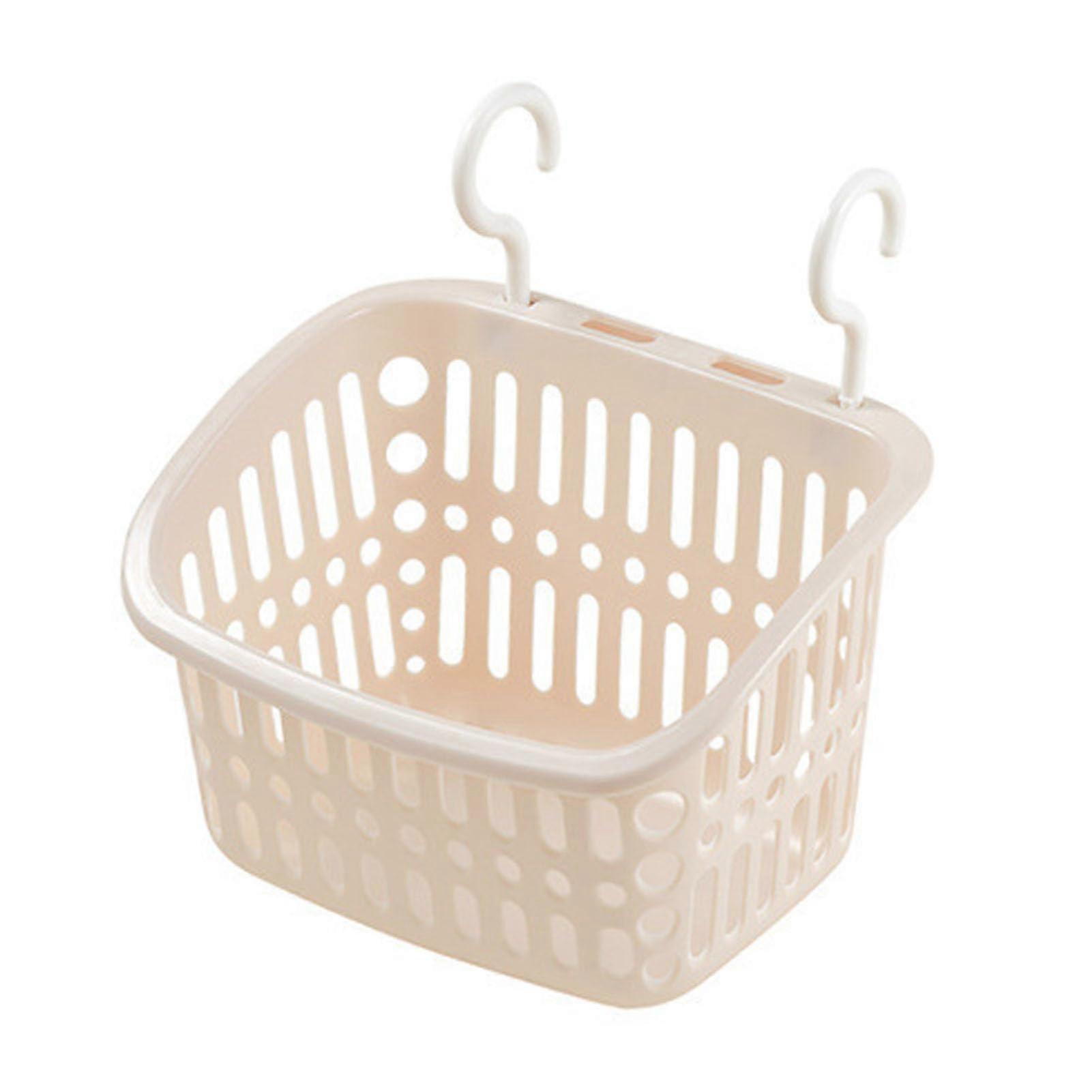 Shower Hanging Basket Organizer with Hooks for Bathroom and Kitchen Storage (Beige)
