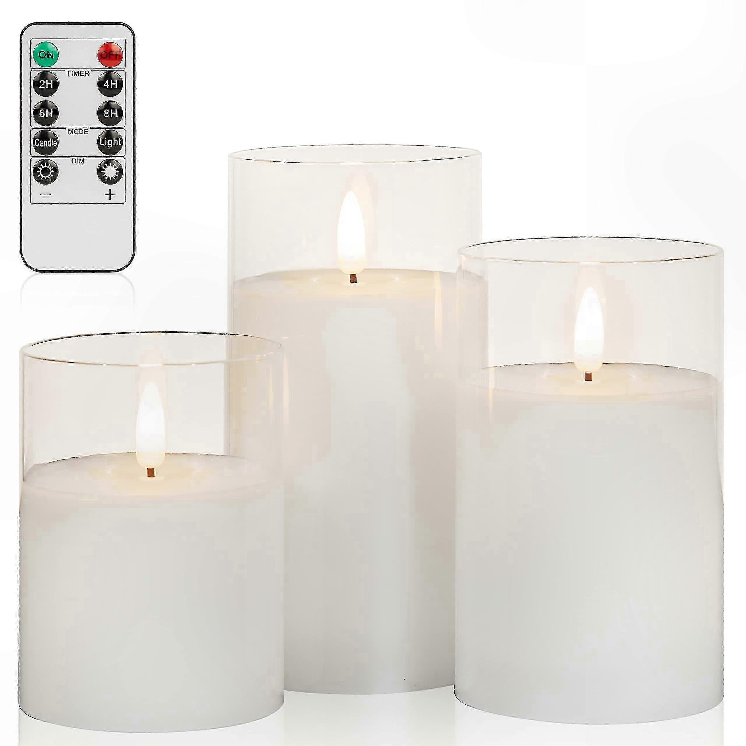 Battery Operated Flickering Flameless Candles with Remote Control, White Electric LED Candles with Timer Function, Suitable for Various Even