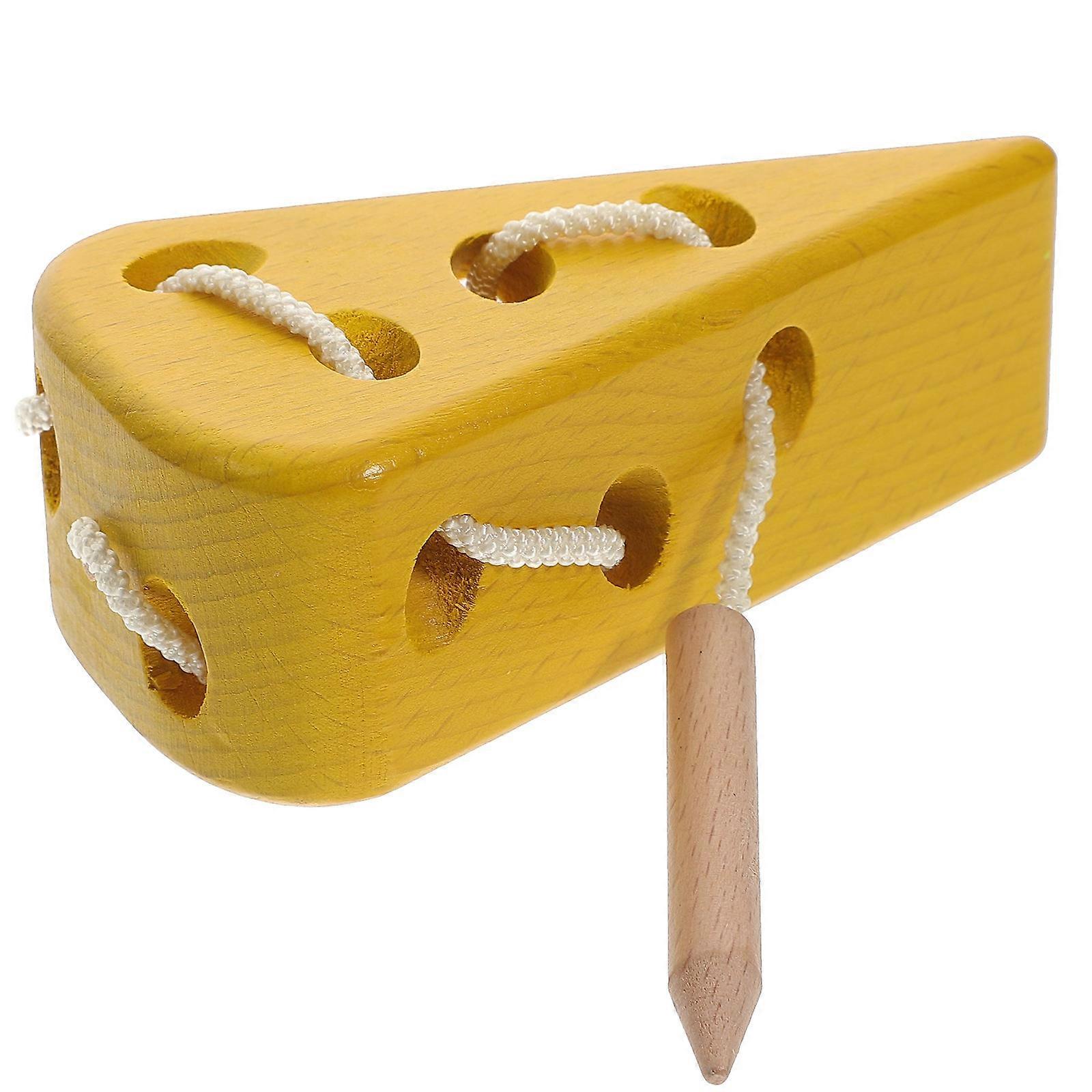 Infant Toys Cheese Shaped Lacing Card Toy for Toddlers Wooden Nylon Light Yellow Visual Perception Promotion 1 Set
