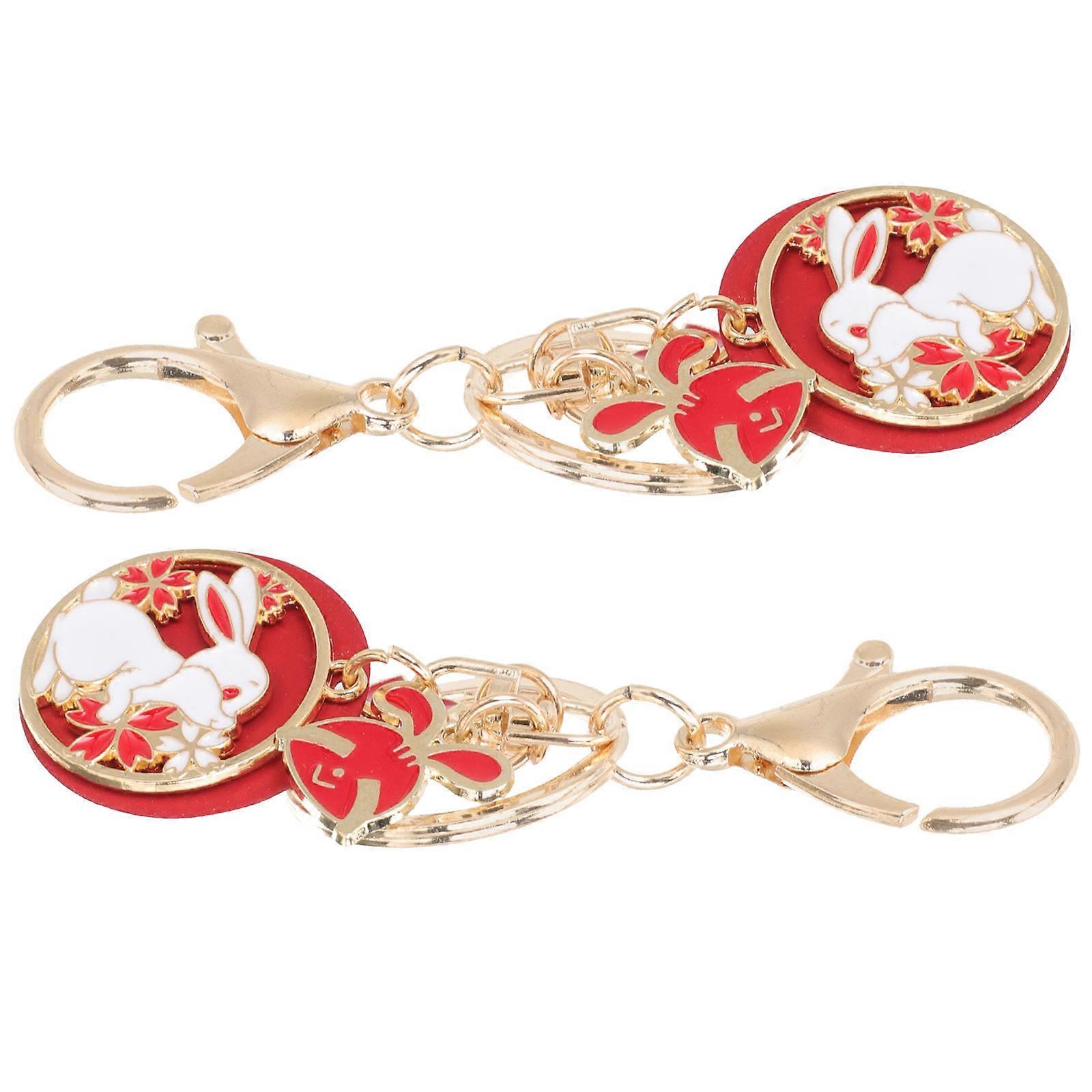 2buc stil chinezesc Rabbit key chain key ring keychain Decor Car Key Decorations