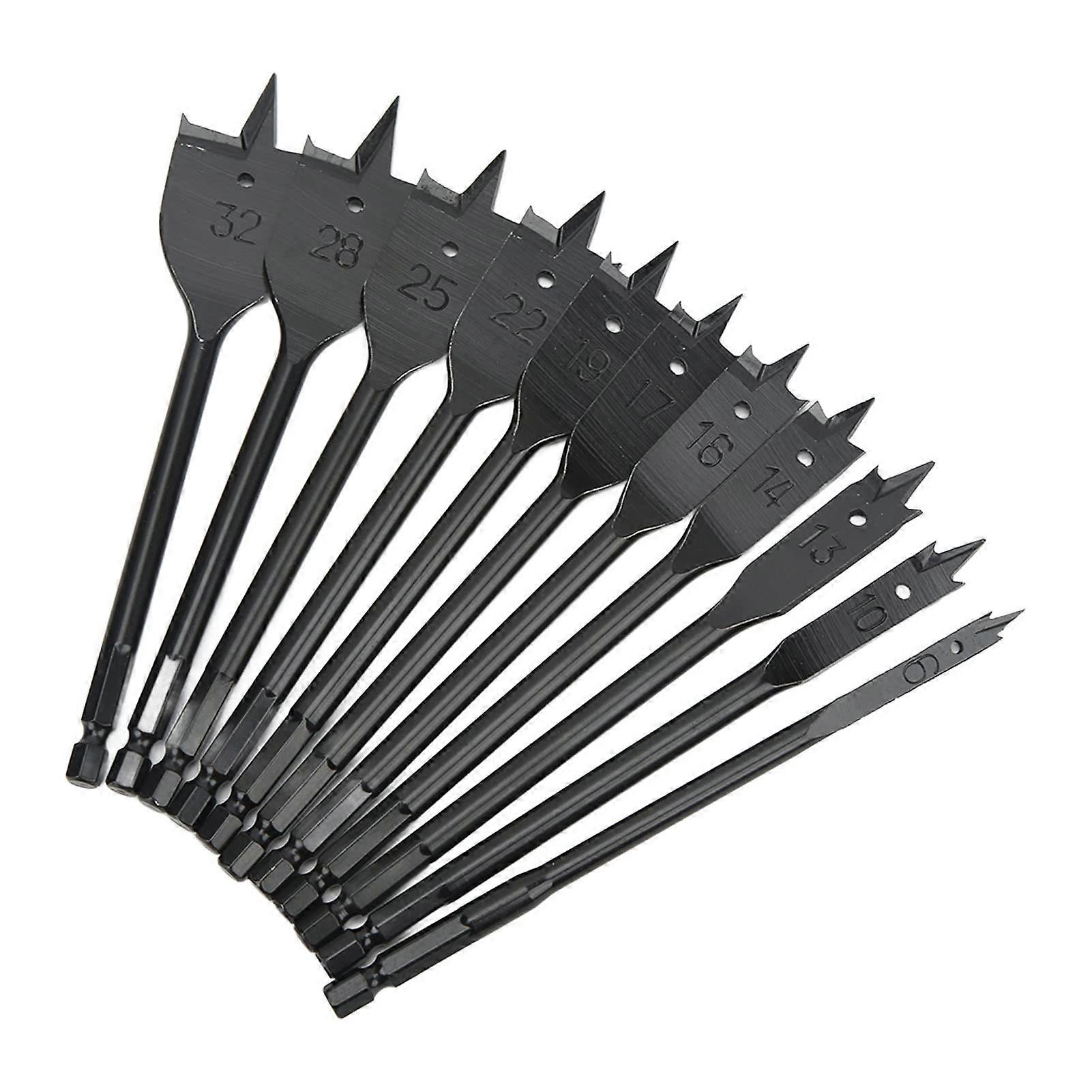 11Pcs Spade Drill Bit Set, Hex Shank Flat Drill Bits Hard Professional Black Spade Drill Head for Wood Working, Table Drills and Hand Drills