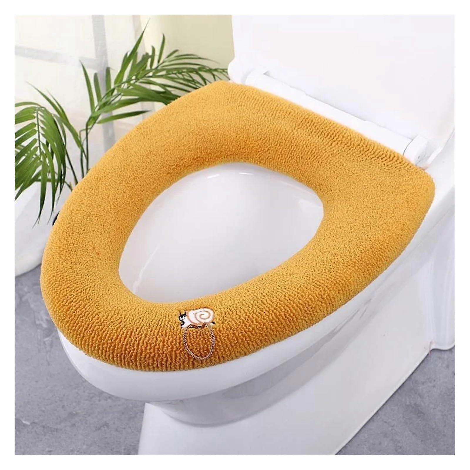 Toilet Seat Warmer Thick Washable Fabric Cover, Soft Cushion, Stretchable Pad, Fits Most Seats, Yellow