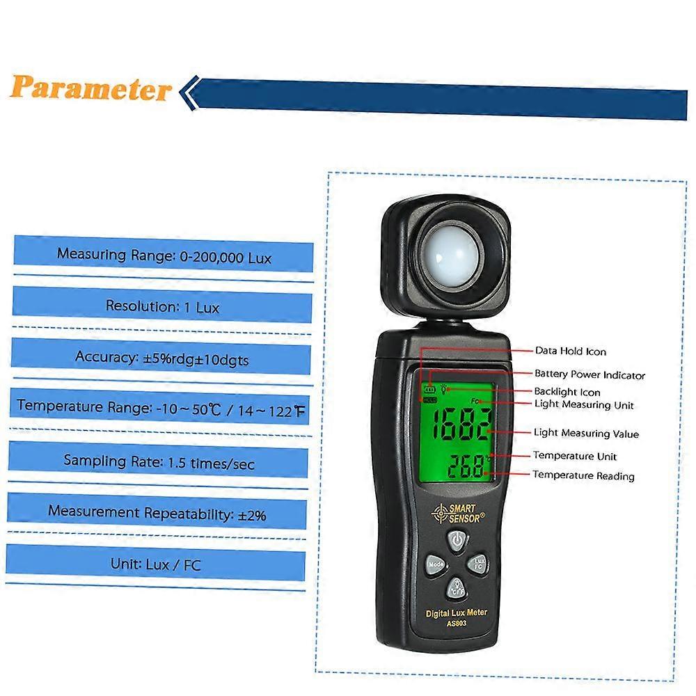 SMART SENSOR Mini Digital Lux Meter LCD Display Handheld Illuminometer Luminometer Photometer Luxmeter Light Meter 0-200000 Lux