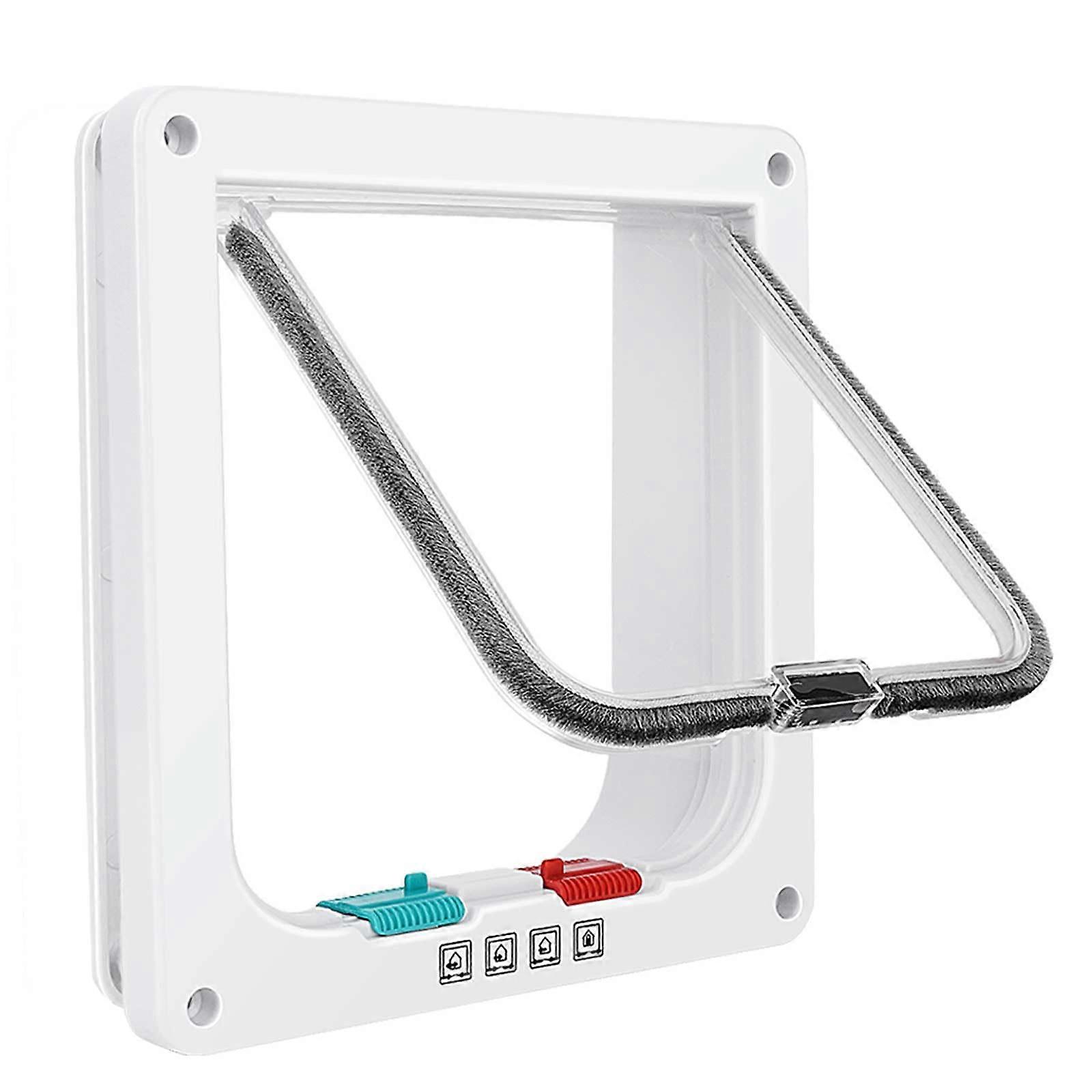 Thin Cat Door for Windows and Sliding Doors, 4-Way Lock Weatherproof Cat Flap, Medium Size 6.7 x 6.3 Inches