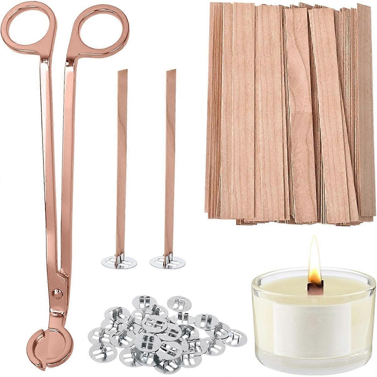100 PCS Thickened Wood Wicks for Candles Making with Wick Trimmer, Naturally Smokeless Candle Wicks for Long Lasting B