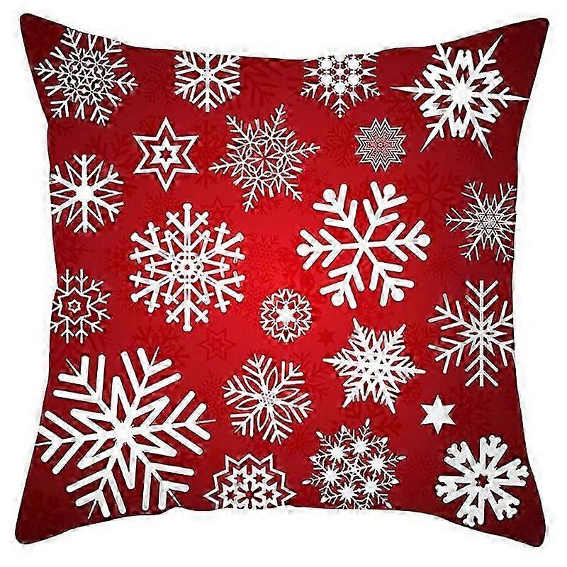 Merry Christmas Snowflake Pattern Red Cushion Cover