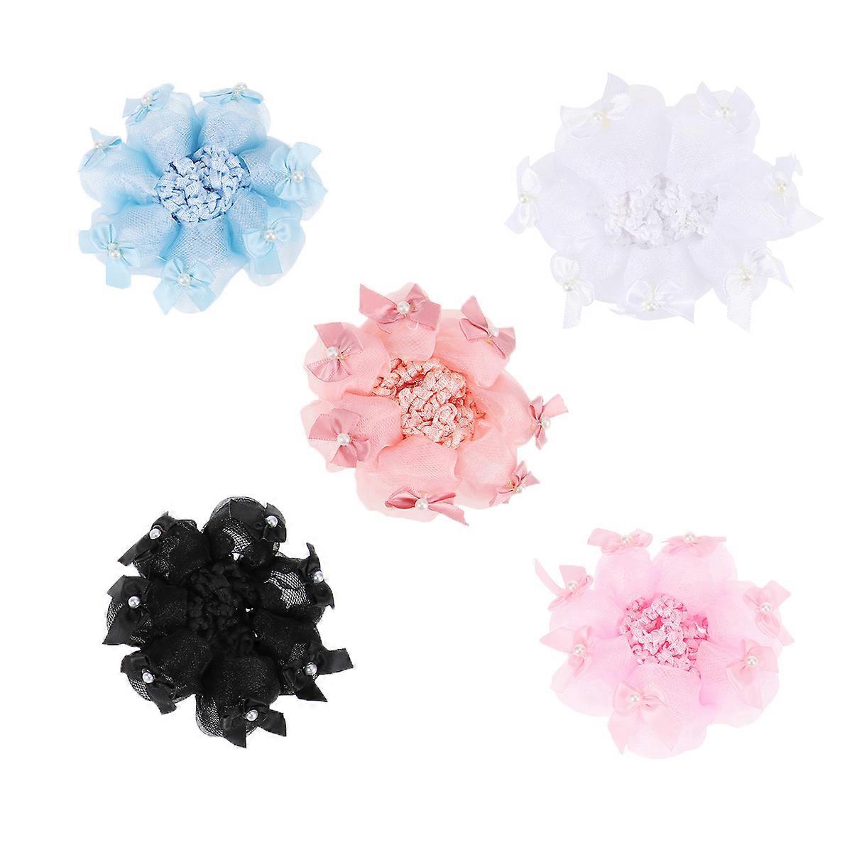 Professional Dancing Ruffles Hair Nets 5Pcs Headresses For Ballet Performance In Assorted Colors
