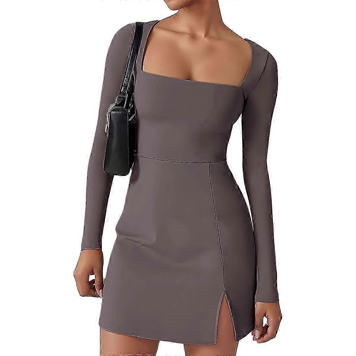 New Square Neckline Bodice Dress in Gray Color