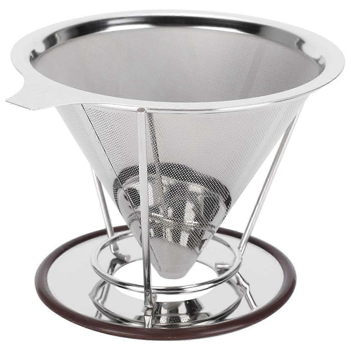 Reusable Stainless Steel Double Layer Coffee Filter with Rack Coffee Making Accessory No Filter Pape