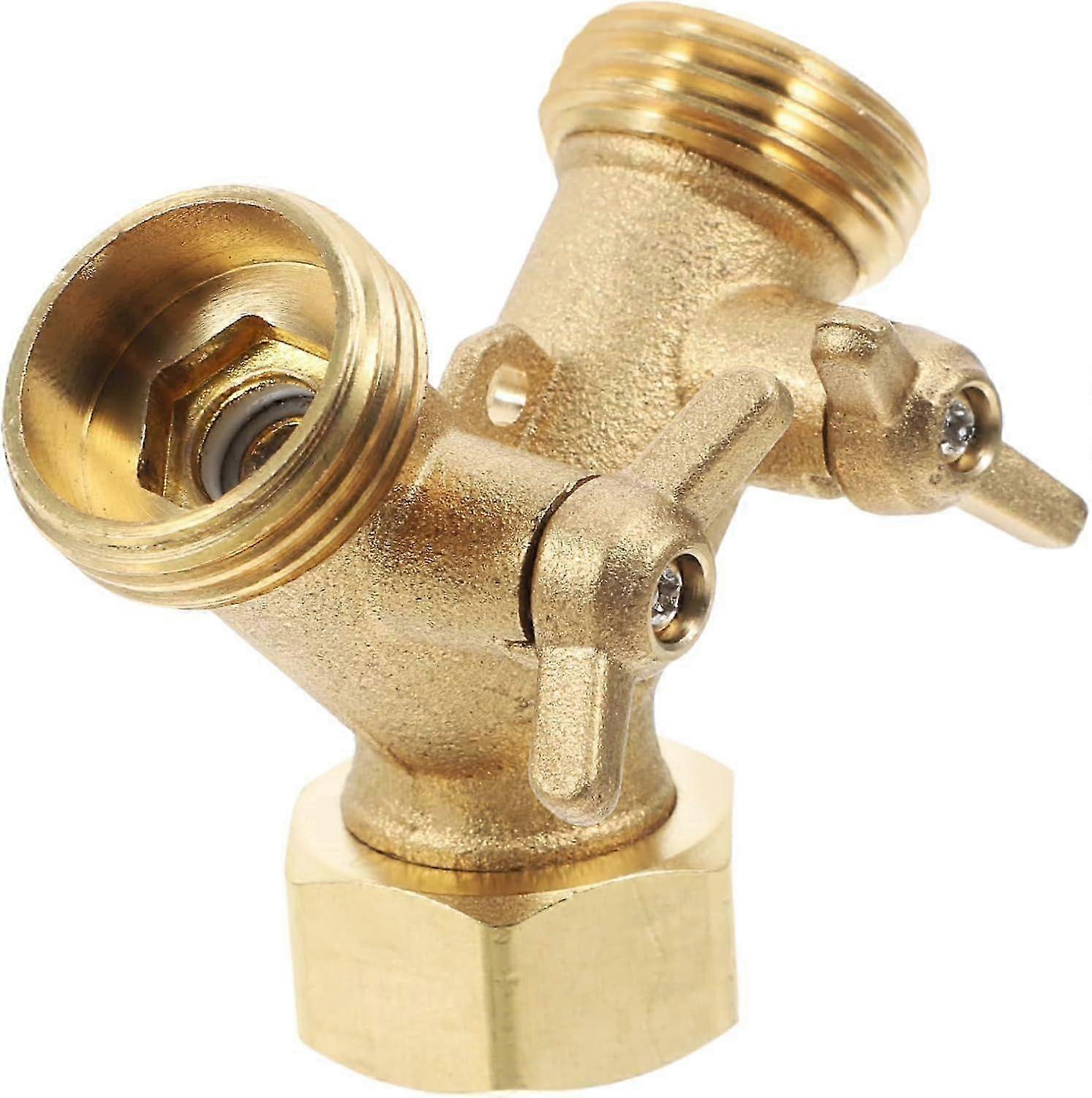 Solid Brass Y Valve Garden Hose Splitter Adapter with Shut Off Valves for
