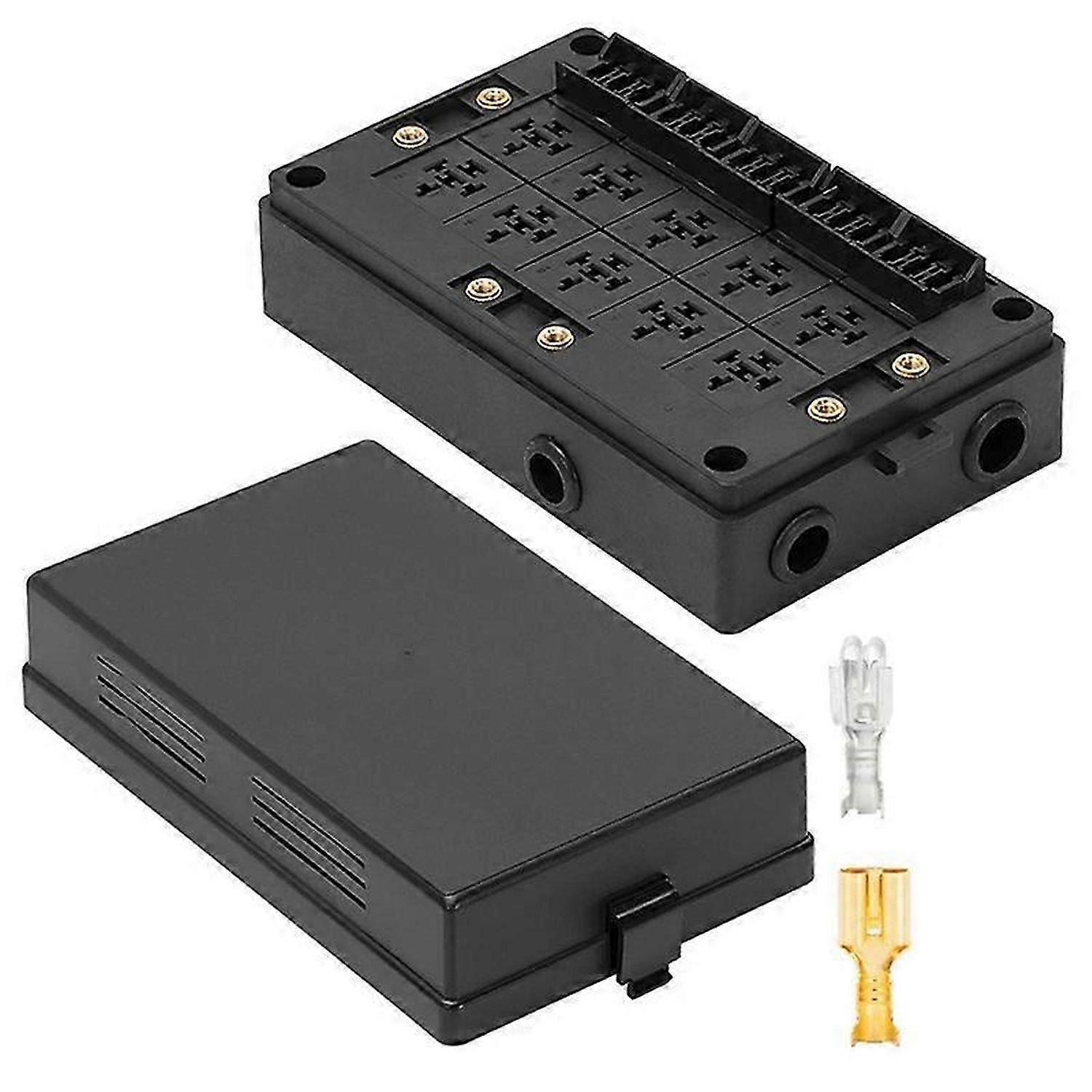 12V Fuse Relay Box Block for Car, Truck - 10 Slot Style Relay Holder
