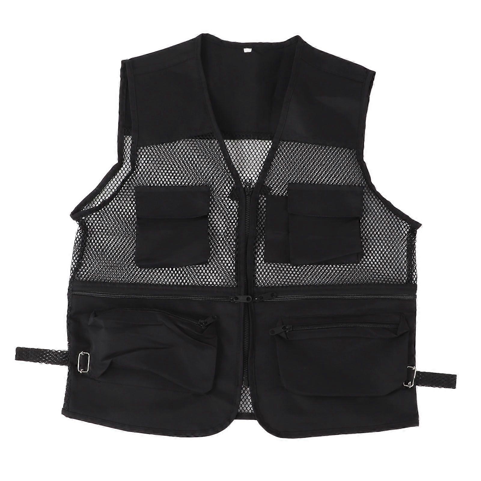 Military Vest Durable Breathable Multi Pocket Mesh Fishing Vest for Outdoor ActivitiesXXL Black