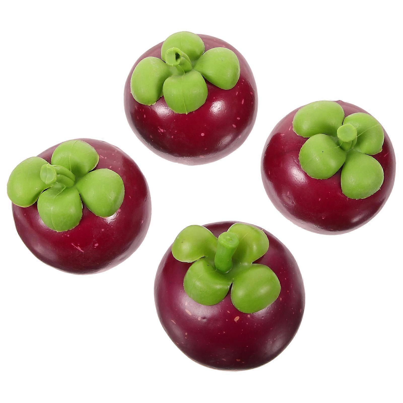 Artificial Mangosteens Fruit Ornament for Home Display Red Foam Material 4Pcs